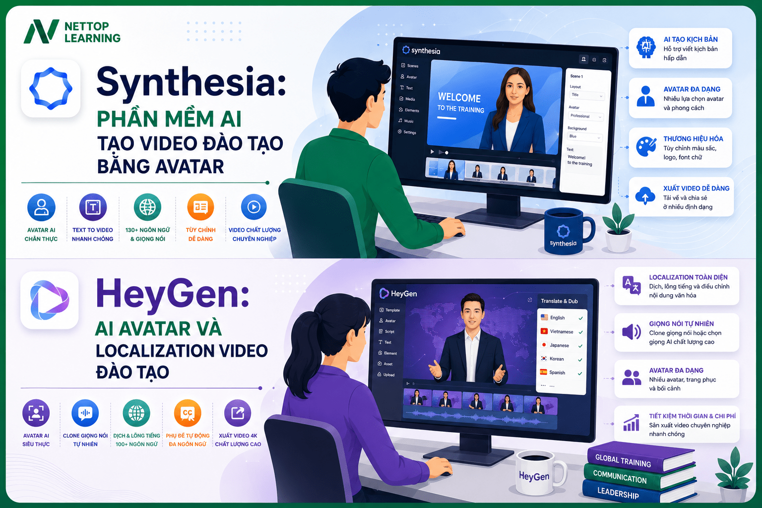 Synthesia: Phần mềm AI tạo video đào tạo bằng Avatar HeyGen: AI Avatar và localization video đào tạo